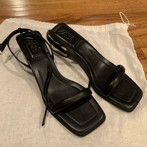Brand New Zara Leather Sandals with metallic Heel